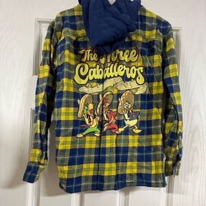 Disney Yellow & Navy Plaid Flannel with Three Caballeros Graphic